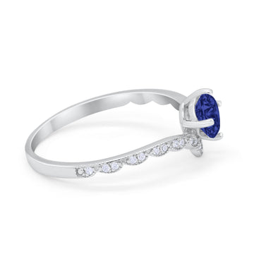 Art Deco Chevron Midi V Ring Simulated Blue Sapphire CZ 925 Sterling Silver